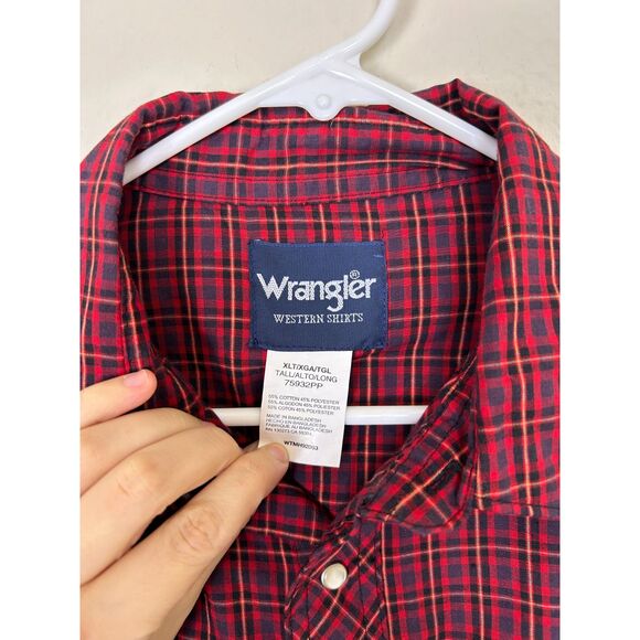 Wrangler Shirt Men's XL TALL Red Plaid‎ Western Pear snaps cowboy Texas outdoor - Picture 4 of 9